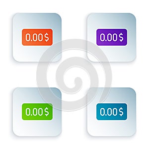 Color Zero cost icon isolated on white background. Empty bank account. Set colorful icons in square buttons. Vector