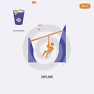 2 color Zipline concept vector icon. isolated two color Zipline vector sign symbol designed with blue and orange colors can be use