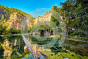 Colorado Hanging Lake with waterfalls in the mountains