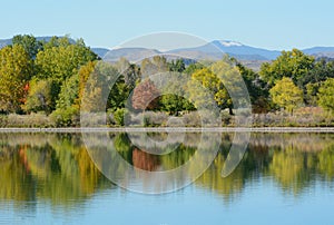 Colorado lake landscape with autumn trees with reflection