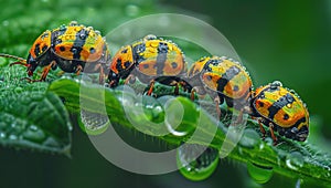 Colorado potato beetle life cycle. Colorado potato beetle on an green leaf
