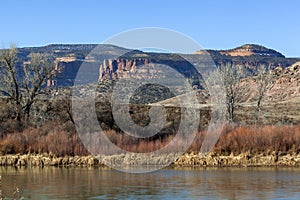 Colorado River with the cliffs of the McInnis Canyons CSA in the Background