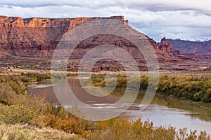 Colorado River and Fisher Towers Cloudy Day photo