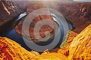 Colorado river at sunset adventure place. Grand canyon. Sunrise shot of Horseshoe Bend, Page, Arizona.