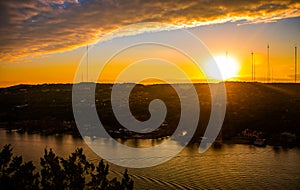 Colorado River Sunset golden burnt tranquil Boat ride on Town Lake Austin photo