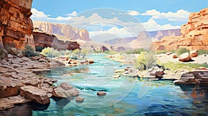 Colorado River Symphony: Vibrant Impressionist Painting of Nature\'s Majesty