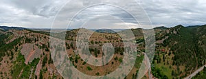 Colorado Rockies Ridgeline Aerial with Green Trees