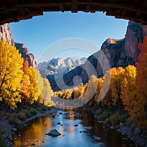 Colorado\'s Gunnison River enters the Black Canyon of the Gunnison amidst the col...