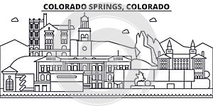 Colorado Springs architecture line skyline illustration. Linear vector cityscape with famous landmarks, city sights