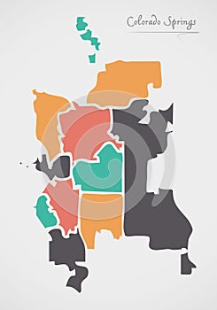 Colorado Springs CO Map with neighborhoods and modern round shapes