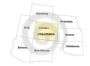 Colorado state map with neighboring states