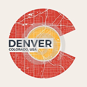 Colorado t-shirt graphic design with denver city map.