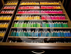 Colorcoded file folders in filing cabinet drawer