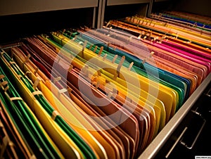 Colorcoded file folders in filing cabinet drawer