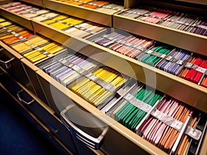 Colorcoded file folders in filing cabinet drawer photo