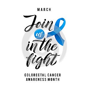 Colorectal Cancer Awareness Month Vector Illustration. Stroke Blue Ribbon.