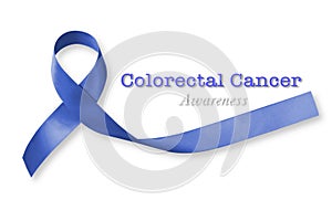 Colorectal Colon cancer awareness with dark blue ribbon on white background with clipping path photo