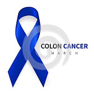 Colorectal, Colon Cancer Awareness Month. Realistic Dark Blue ribbon symbol. Medical Design. Vector illustration photo