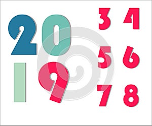 Colored 2019 with shadow and number - Vector