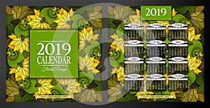 Colored 2019 Year Calendar Square Template, Double-sided