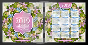 Colored 2019 Year Calendar Square Template, Double-sided