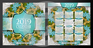 Colored 2019 Year Calendar Square Template, Double-sided