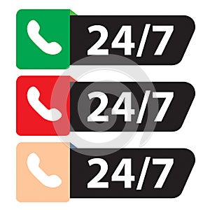 Colored 24-7 telephone assistance sign on a white background