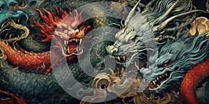 Colored abstract tattoo dragons pattern background