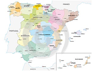 Colored administrative and political vector map of the Spanish provinces and regions