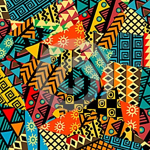 Colored african patchwork background with african motifs