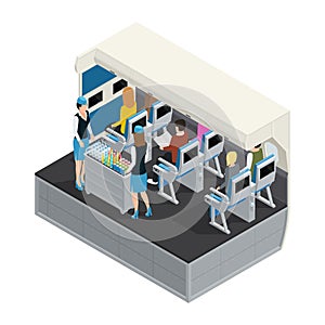 Colored Airplane Interior Isometric Composition