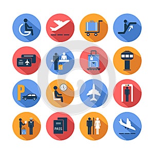 Colored airport icons set