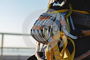 Colored aluminum carabiners for industrial mountaineering