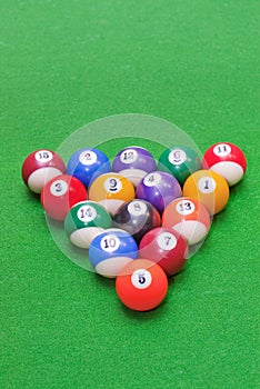 Colored american pool balls