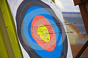 Colored Archery Target on stadium field