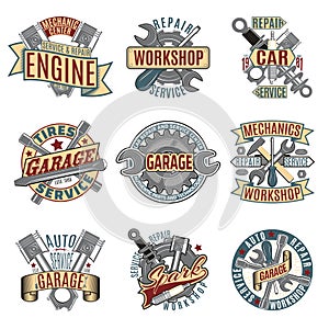 Colored Auto Repair Service Logotypes Set