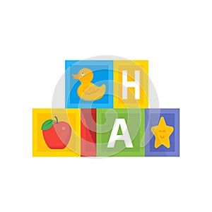 Colored baby cube wit abc alphabet. Kids toys illustration