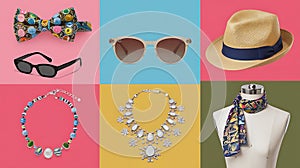 Colored background with different accessories