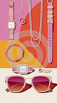 Colored background with different accessories