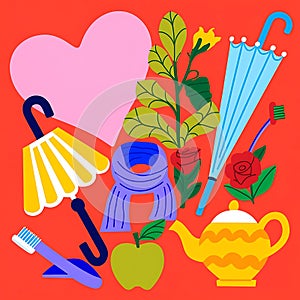 Colored background with different accessories