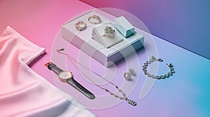 Colored background with different accessories