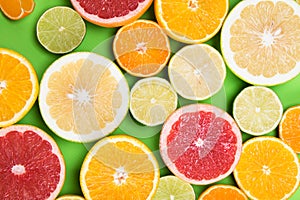 Colored background of different citrus round lobules