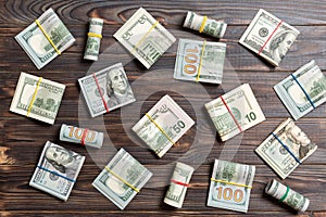 Colored Background with money american hundred dollar bills on top wiev with copy space for your text in business concept