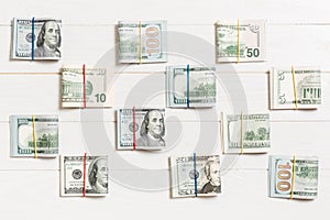 Colored Background with money american hundred dollar bills on top wiev with copy space for your text in business concept