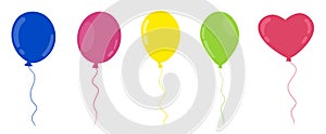Colored balloons in flat style set vector illustration. Cartoon isolated collection
