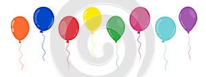 Colored balloons in flat style set vector illustration. Happy birthday banner. Cartoon isolated collection