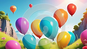 Colored baloons fly in the blue sky