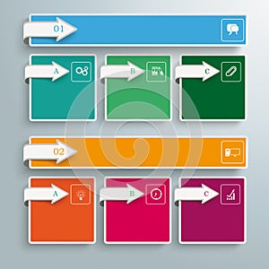 2 Colored Banners 6 Squares Arrows