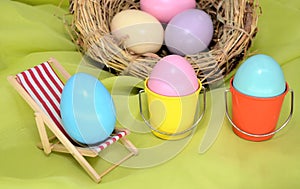 Colored bird eggs scenery