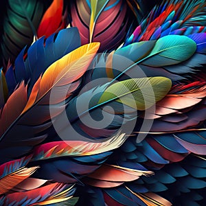 Illustration of colored bird feathers texture for background